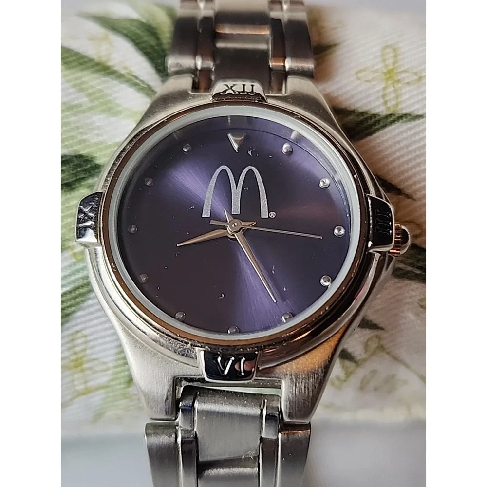 Vintage McDonald's Sweda Quartz Watch Women's Silver w/Blue Face Made‎ Japan EUC